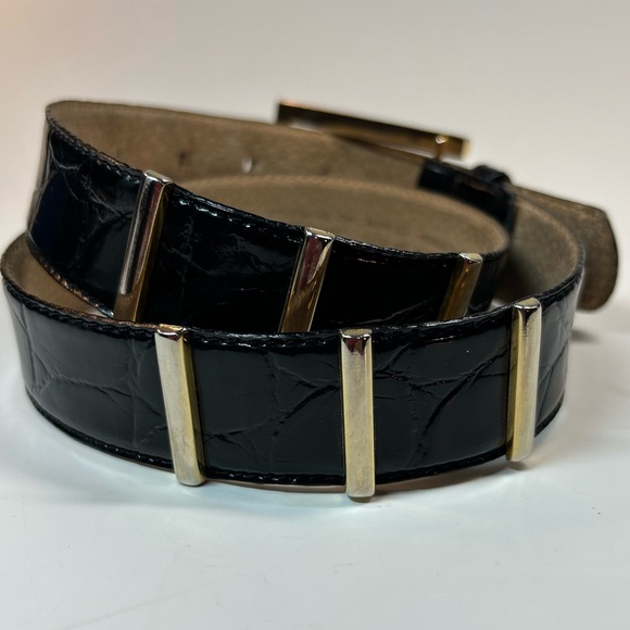 Liz Claiborne Womens Black Belt Croc Embossed, Gold Tone Hardware. Size S - Picture 2 of 8